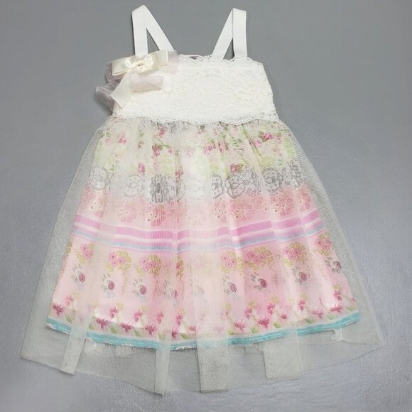 Bonnie Baby Lace & Tulle Dress 18M w/ Silk Bow | Princess Floral Layers - Picture 1 of 12
